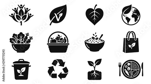 Set of organic food and ecology vector icons.