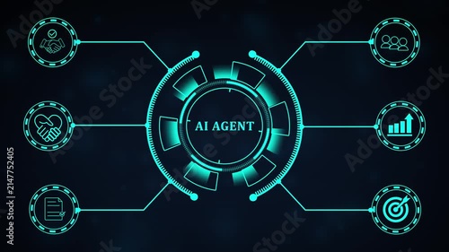 AI Agent Automation System Diagram. Futuristic artificial intelligence workflow showcasing smart digital decision models, autonomous operations, machine learning performance mapping.