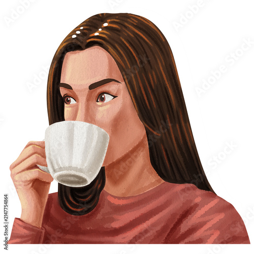 a young woman is drinking coffee