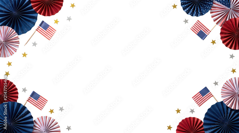 Obraz premium Fourth of july independence day background with patriotic paper fans and american flags independence patriotic