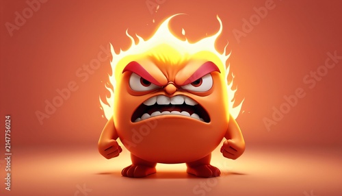 Fiery angry mascot expressing intense rage
