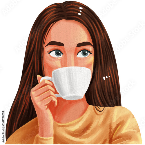 a young woman is drinking coffee