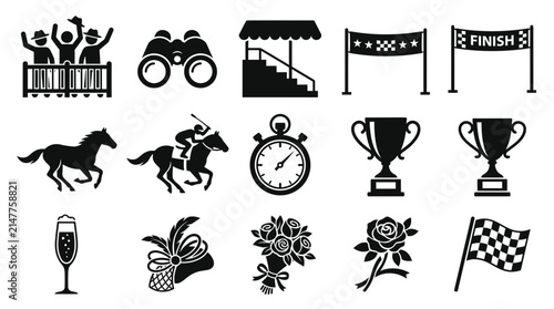 Set of Horse Racing Iconography and Equestrian Event Symbols.