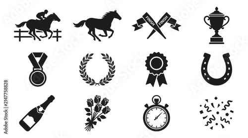 Set of Horse Racing and Equestrian Sport Icons.