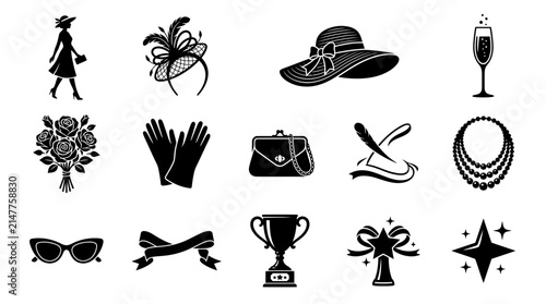 Set of elegant black and white fashion and celebration icons.