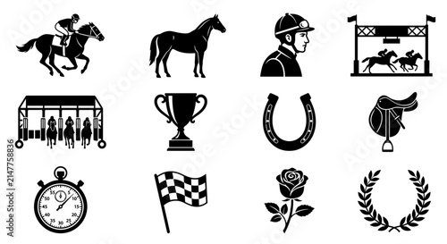 Set of horse racing and equestrian sport icons.