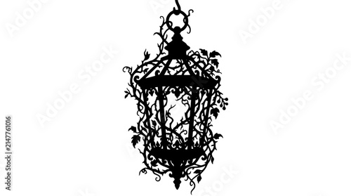 Bild auf Leinwand Ornate birdcage entwined with vines during twilight concept isolated on white ba