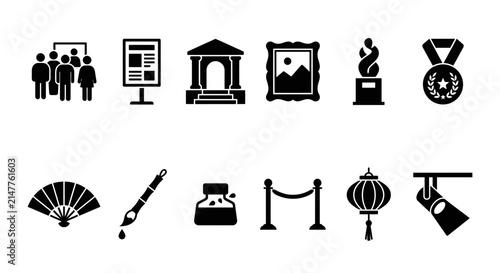 Set of museum and art gallery collection icons.
