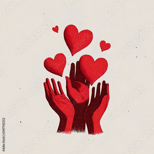 Romantic kindness design with glowing heart in caring hands photo