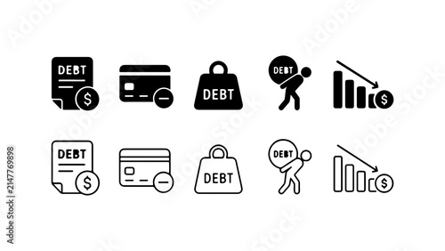 Принти на полотні Debt and Financial Stress Icon Set in Silhouette and Outline Style