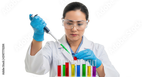 Scientist handling test tubes with colorful liquids