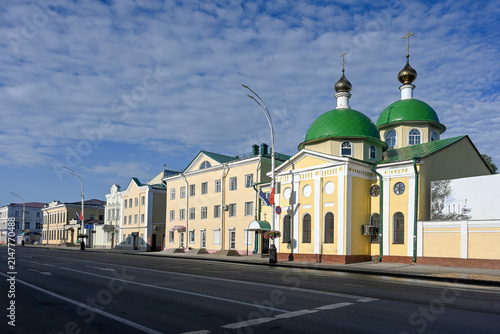 Fotografie Vibrant Lazarevskaya Church on Sovetskaya Street in Tambov on a summer morning,