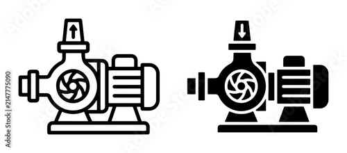 Centrifugal Pump Icons, Electric Motor Driven Water Pump Vector Graphics, Industrial Fluid Transfer Equipment