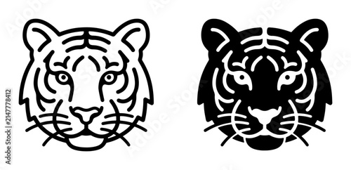 Tiger Head Vector Icons, Bold Black and White Line Art, Fierce Feline Faces for Wildlife and Branding