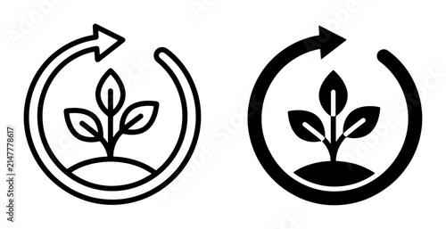 Eco-friendly growth icons, sustainable cycle symbols, plant regeneration vector art, environmental renewal graphics, organic process icons, green living emblems