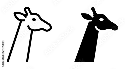 Canvas Print Giraffe Head Icon Set, Minimalist Outline and Solid Silhouette Vector Graphics f