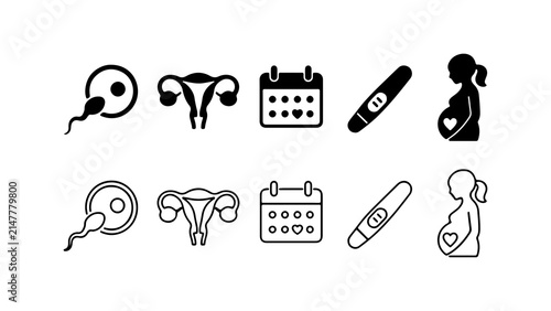 Pregnancy and Fertility Icon Set in Silhouette and Outline Styles