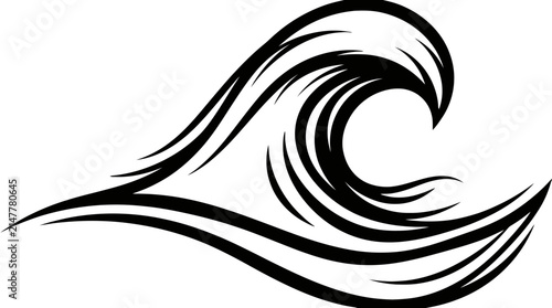 Abstract Black and White Ocean Wave Vector Illustration