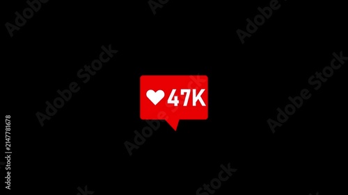 Social media like counter animation with rapidly increasing engagement numbers on black background notification