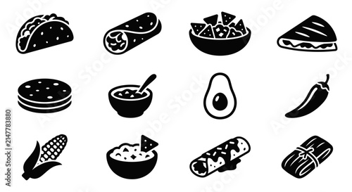 Картината върху платно Set of Mexican Food and Traditional Cuisine Hand Drawn Icons.