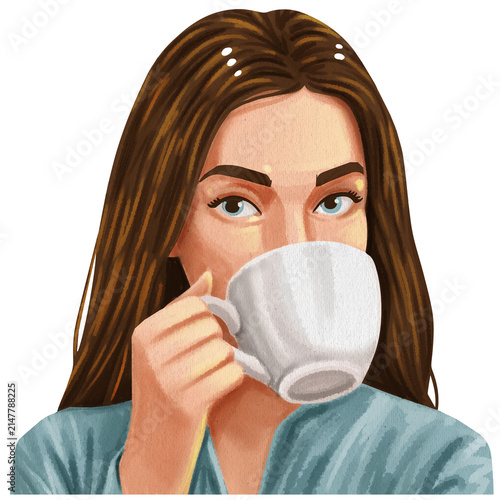a young woman is drinking coffee