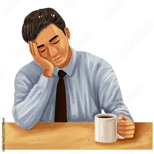 a man is resting with a cup of coffee