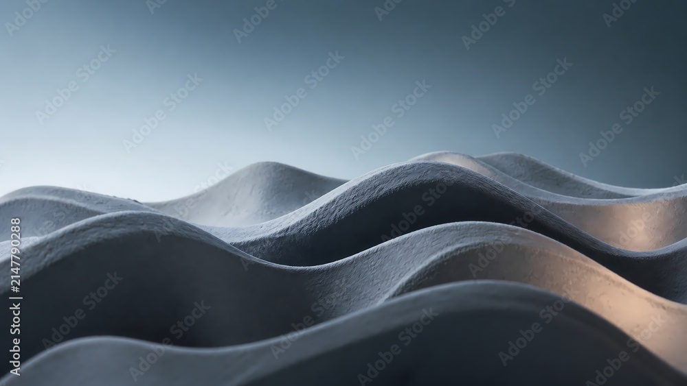 Obraz premium Abstract grey blue flowing wave dune forms with soft gradient light minimal render