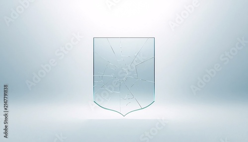 Floating Glass Shield Cracking in Mid Air Surreal Insurance Risk Protection Concept Clean Light Background