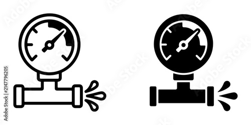 фотографія Pressure Gauge Icon Set, Plumbing Meter Symbols, Water Leak Indicators, Industri