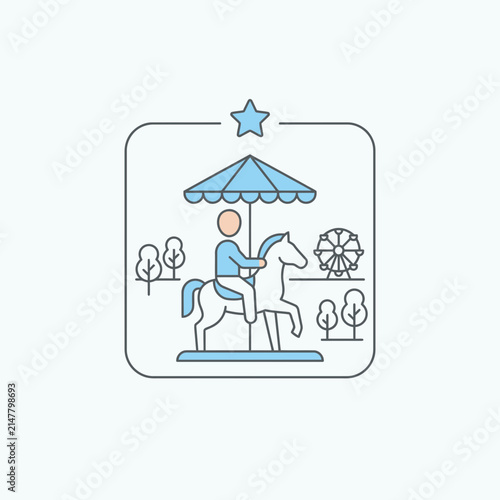 Child riding a carousel horse at an amusement park.