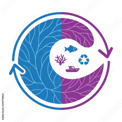 Circular marine ecosystem and circular economy icon.
