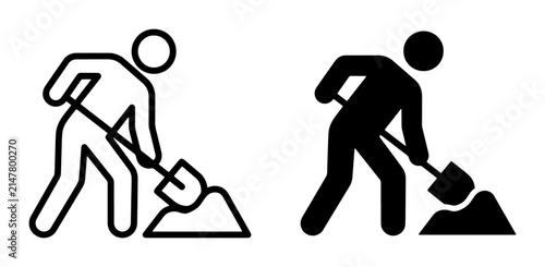 Construction Worker Digging Icon, Manual Labor Silhouette, Groundbreaking Symbol, Black and White Vector Art for Industry and Building Projects