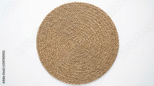 Round woven jute placemat isolated on white background