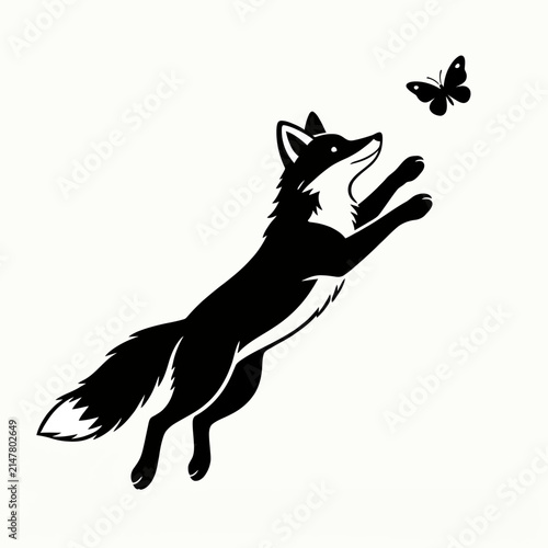 Wolf And Butterfly Silhouette On White Background Graphic Illustration