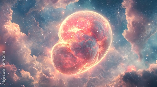 Space fetus concept with luminous stars and nebula banner
