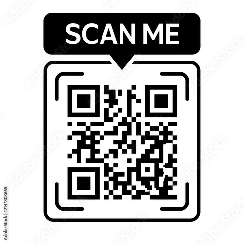 Minimalist Scan Me QR Code Icon with Modern Frame Isolated on White Background Vector Design. 