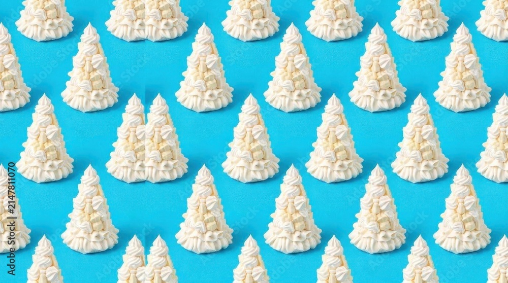Seamless pattern of snowy white pine trees on blue.