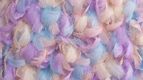 Soft pastel colored feathers in dense textured pile.