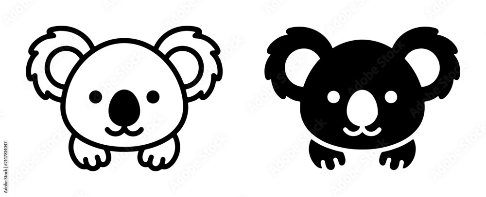 Obraz premium Cute Koala Icons, Black and White Vector Art, Simple Animal Graphics for Kids and Wildlife Themes