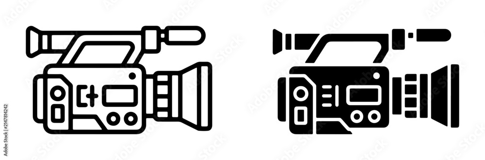 Fototapeta premium Video Camera Icons, Camcorder Symbols, Cinematography Equipment, Digital Recording Devices, Professional Filming Tools, Outline and Silhouette Styles