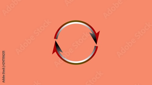 Circular arrows reload icon on salmon orange solid background.