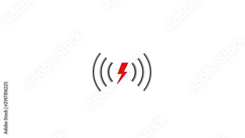 Red lightning bolt icon with signal radio waves on white background.