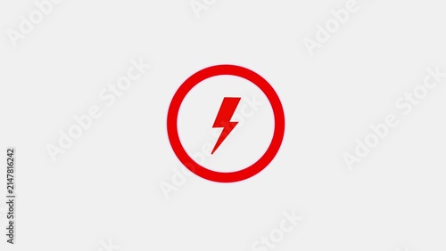 Red lightning bolt symbol inside circular frame on light grey background indicating power energy flash and electricity concepts.