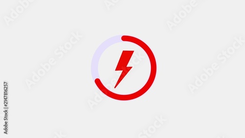Red lightning bolt icon with circular progress loading bar showing energy charging status and power delivery interface.