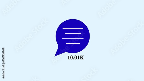 Minimal blue speech bubble icon with text on light blue background.