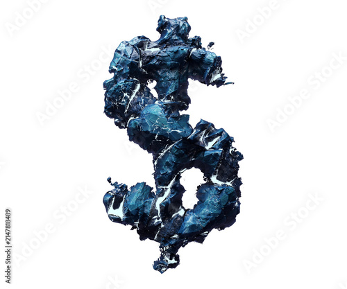 Blue stone dollar sign isolated on transparent background