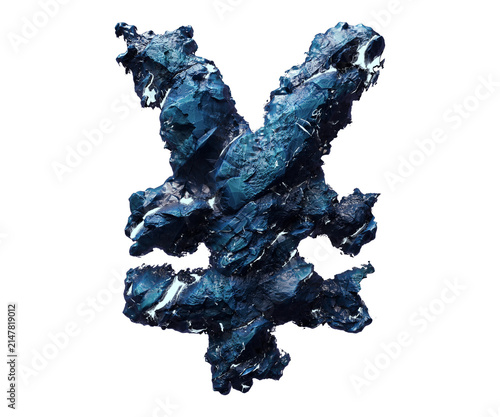 Blue stone yen sign isolated on transparent background