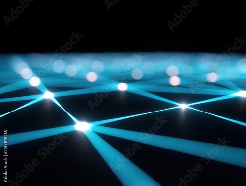 Futuristic network design featuring abstract blue light rays and captivating bokeh effects for a modern aesthetic