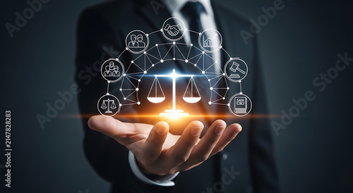Law and Justice Concept with Scales of Justice and Legal Icons