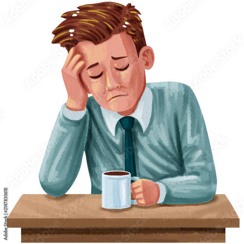 a man is resting with a cup of coffee
